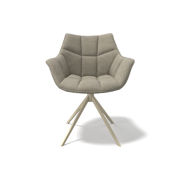 Sedia da pranzo Alfie con lussuosa seduta a forma di cuscino, gamba in acciaio e ritorno automatico a 360°, disponibile in vari tessuti e colori di gambe.