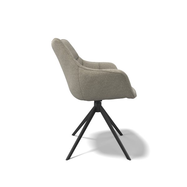 Sedia da pranzo Alfie con lussuosa seduta a forma di cuscino, gamba in acciaio e ritorno automatico a 360°, disponibile in vari tessuti e colori di gambe.