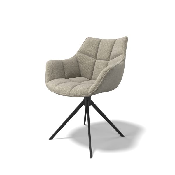 Sedia da pranzo Alfie con lussuosa seduta a forma di cuscino, gamba in acciaio e ritorno automatico a 360°, disponibile in vari tessuti e colori di gambe.