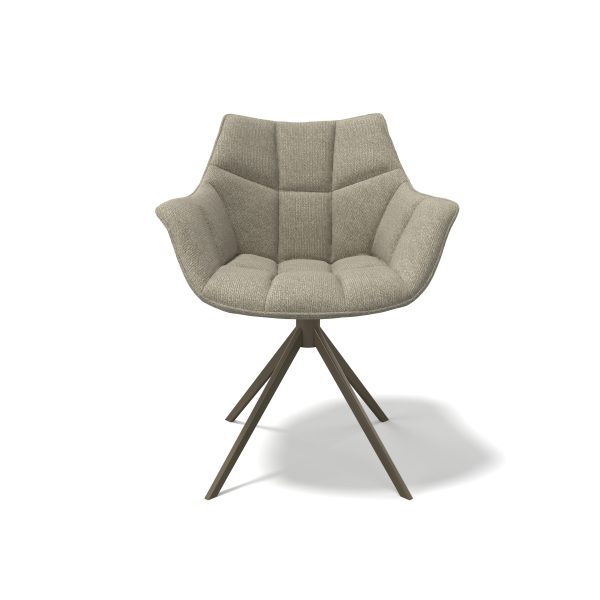 Sedia da pranzo Alfie con lussuosa seduta a forma di cuscino, gamba in acciaio e ritorno automatico a 360°, disponibile in vari tessuti e colori di gambe.