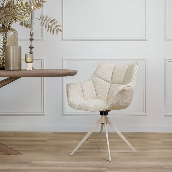 Sedia da pranzo Alfie con lussuosa seduta a forma di cuscino, gamba in acciaio e ritorno automatico a 360°, disponibile in vari tessuti e colori di gambe.