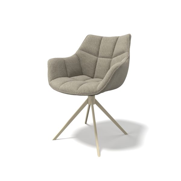 Sedia da pranzo Alfie con lussuosa seduta a forma di cuscino, gamba in acciaio e ritorno automatico a 360°, disponibile in vari tessuti e colori di gambe.